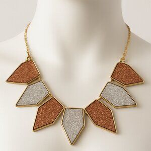 Bold Glitter Geometric Statement Necklace | 18-in | Colorful Bib Women's Jewelry